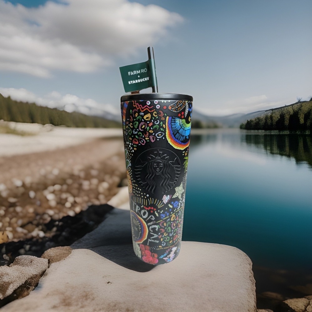 Early Release Starbucks Farm Rio Summer 2025 Black Rainbow Tropical 24oz Tumbler